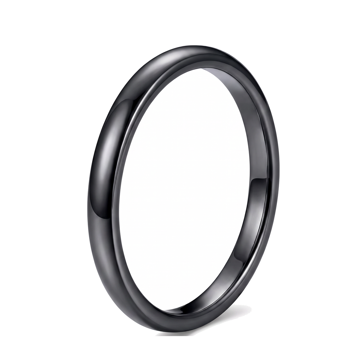 The Filament black tungsten ring, thin polished band, on a white background