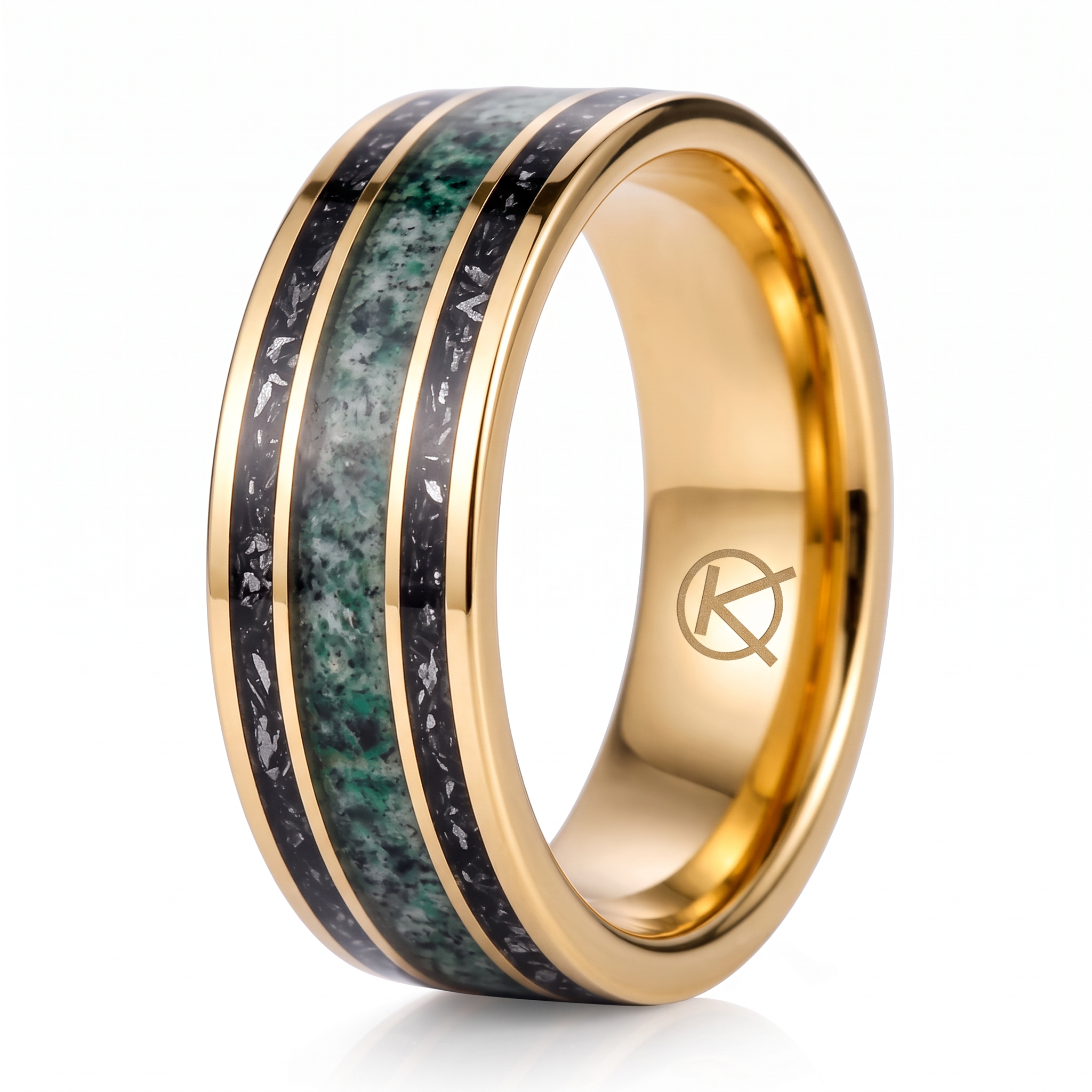 Moss Agate Meteorite Tungsten Ring – KRATUN Rings