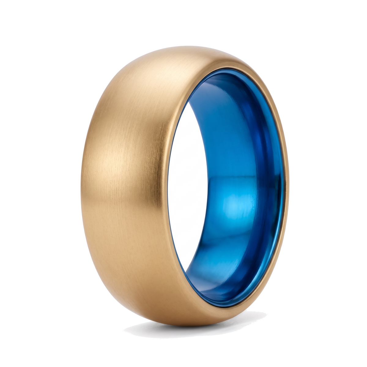 The Lantern brushed gold color tungsten ring on a white background