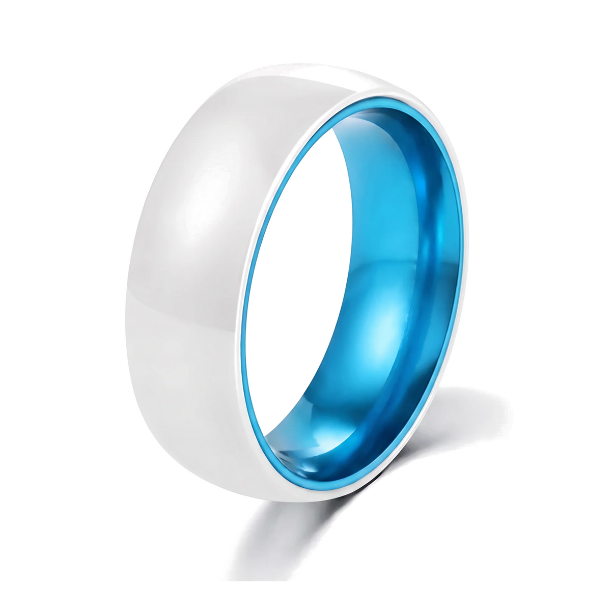 The Prism white ceramic ring with blue anodized aluminum interior