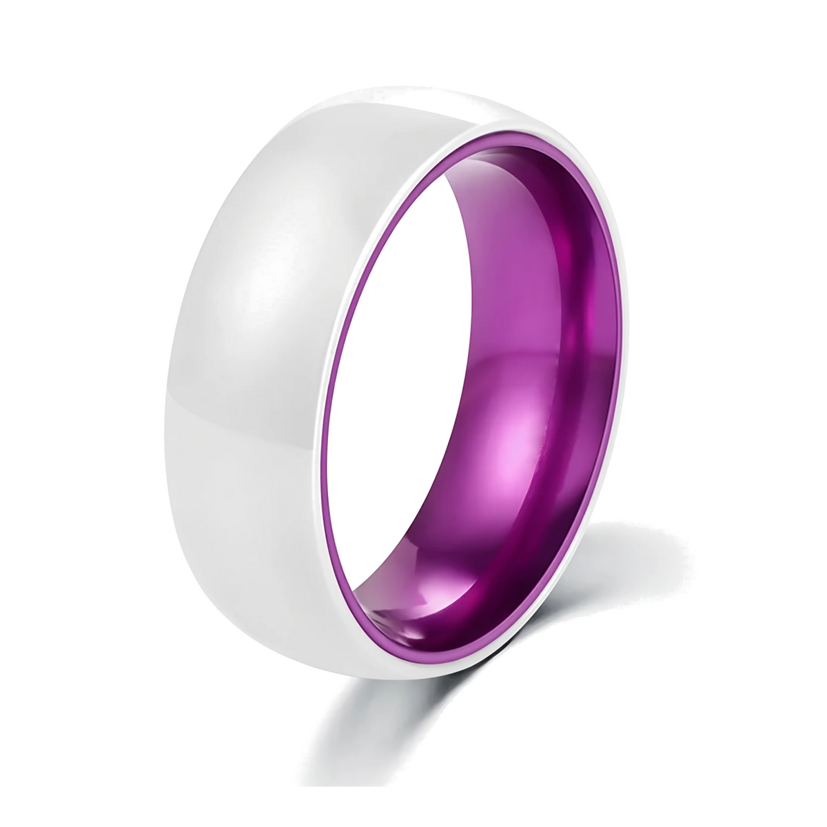 The Prism white ceramic ring with purple anodized aluminum interior